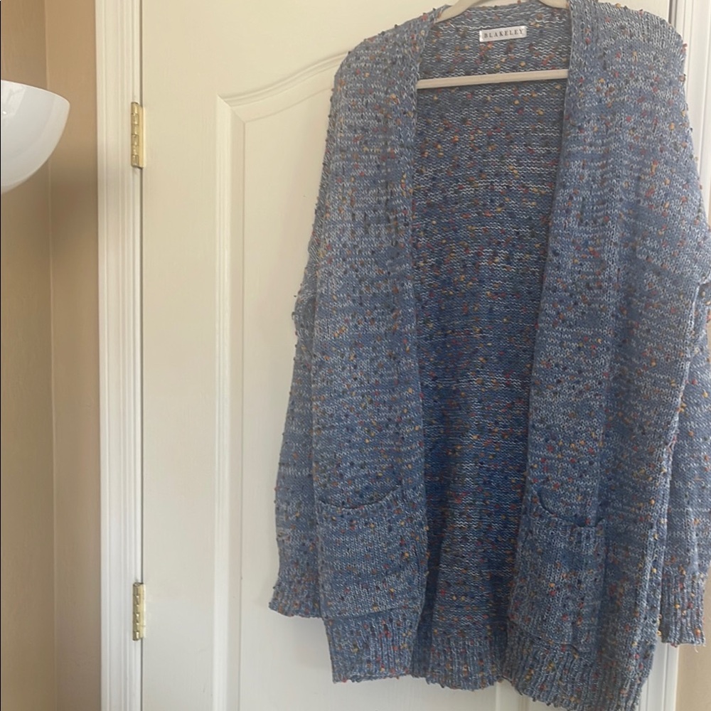Blue Open-Front Cardigan with Long Sleeves